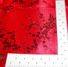 Oriental Shiny Red with Black plus Shiny Red Flowers 1 Yard X 36″ Fabric Loc: 15