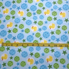 Yellow Rubber Ducks and Stars Blue Flannel Fabric 45″ By The Yard