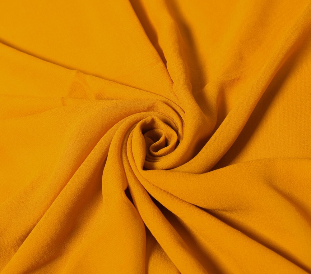 Sushila Vintage Mustard Sari Remnant Scrap Pure Georgette Silk Craft Fabric