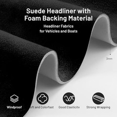 Suede Auto Headliner Fabric 98″ L × 60″ W with Foam Backing – 96″L×60″W Black