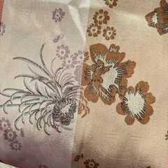 VTG Chinese Floral Brocade Fabric Black Background Shou Symbol Chrysanthemum 2yd