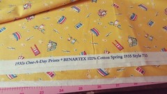 RARE 1930s Reproduction Benartex Cotton Fabric WASH DAY on Yellow BTHY One a Day