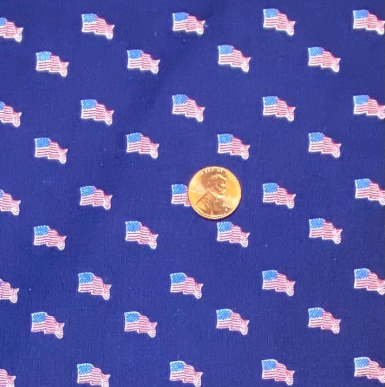 American Flags on Blue 4th of July Patriotic Fabric, BTHY