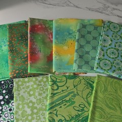 DESTASH Batik Fat Quarters Bundle Green Yellow Blue Red Black White Cotton