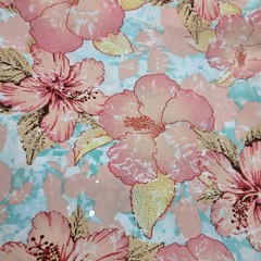 Jo-Ann Fabrics 2-7/8yd+ Peach Color Hibiscus Fabric Blue Sequin Beach Boho