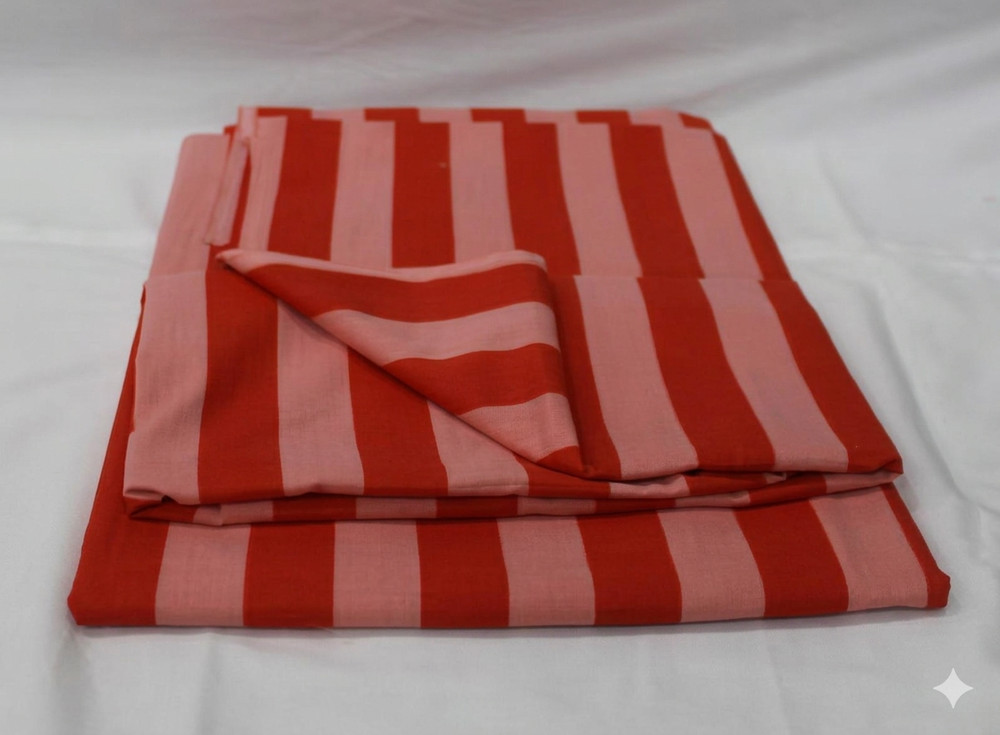Indian RED Stripe Cotton Dressmaking Sewing Running Craft Cotton Fabric 5 Yards