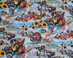 1 Yard Fall Harvest Pumpkins Sunflowers BTY 100% Cotton Sewing Fabric Turkey