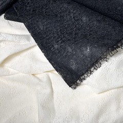 VTG Floral Lace Fabric Black Ivory 1 lb. 6 oz. Matte Finish Delicate Sheer