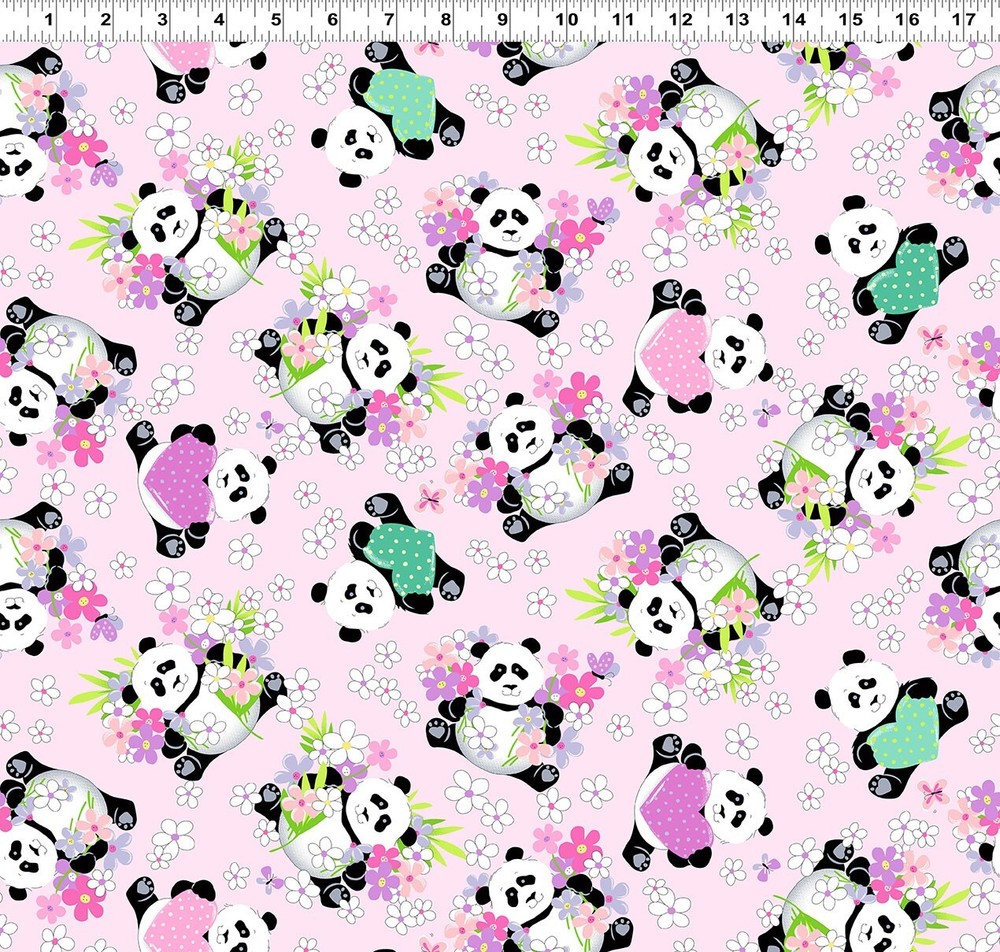 SUSYBEE ** Panda Party Tossed Pandas SB20427-520 Pink Panda Bears! Fabric