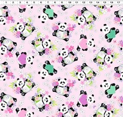 SUSYBEE ** Panda Party Tossed Pandas SB20427-520 Pink Panda Bears! Fabric