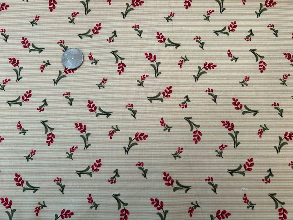 Beige Floral Print Cotton Fabric Ro Gregg Northcott Christmas Tea 36×40″ F116