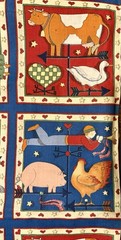 Vintage Susan Winget Americana Farm Fabric Lot 1995 Primitive Country 2 Pc