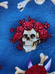 SHAMASH SONS FABRIC~Skull Heads~CROSSBONES~Indian Chief~Pirate~ROSES~Durag~BLUE~