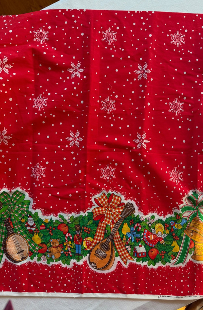 2.25 yds x 36” American Greetings Christmas Red Border Fabric Music Toys
