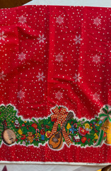 2.25 yds x 36” American Greetings Christmas Red Border Fabric Music Toys