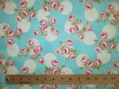 ANTIQUE FLOWERS ROSES PINK BLUE FLOWER ROSE CIRCLES WHT COTTON FABRIC FQ