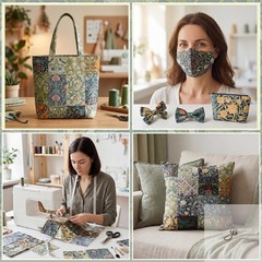 25 Pcs William Morris Cotton Fabric Squares, 10 x 10 Inch, Floral Precut quiltin