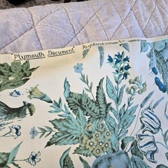 Vintage Waverly Fabric Remnant Plymouth Document Blue Yellow Green Birds READ DS