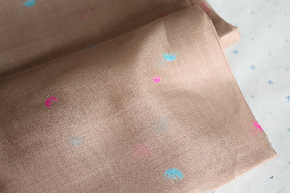 50s 60s Vintage Fabric Yardage 6.5 Yards Sheer Silk Organza Brown Pink Blue