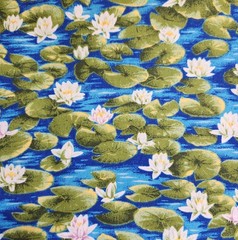 VTG Quilt Fabric Water Lilies on a Blue Pond 1 yd x 44″ WOF by Classic Cottons