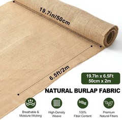 Natural Burlap Fabric 19.7 x 6.5ft No Fray Jute Roll for Crafts Garden Wrap