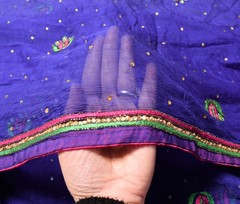 Sushila Vintage Blue Scrap Dupatta Pure Chiffon Stone Glass Beads Work LongStole