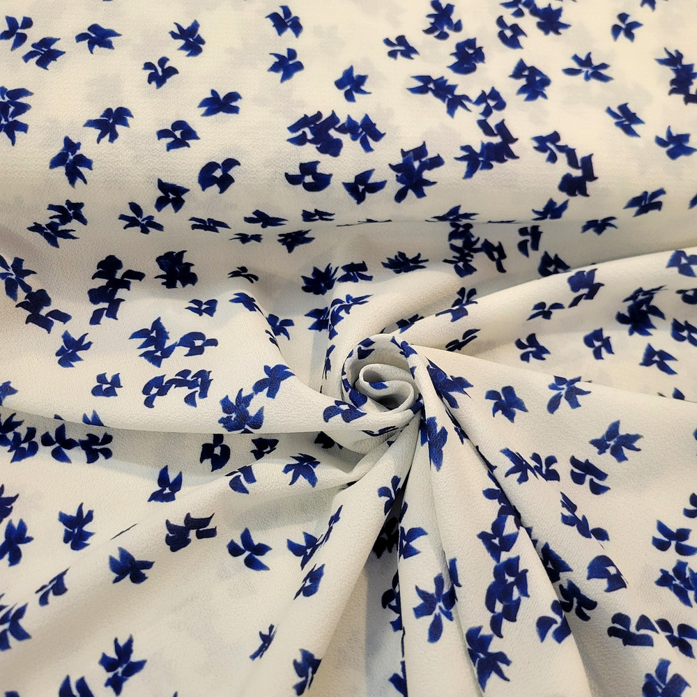 White Crepe de Chine with Tossed Blue Flowers – Designer Overstock, from Italy