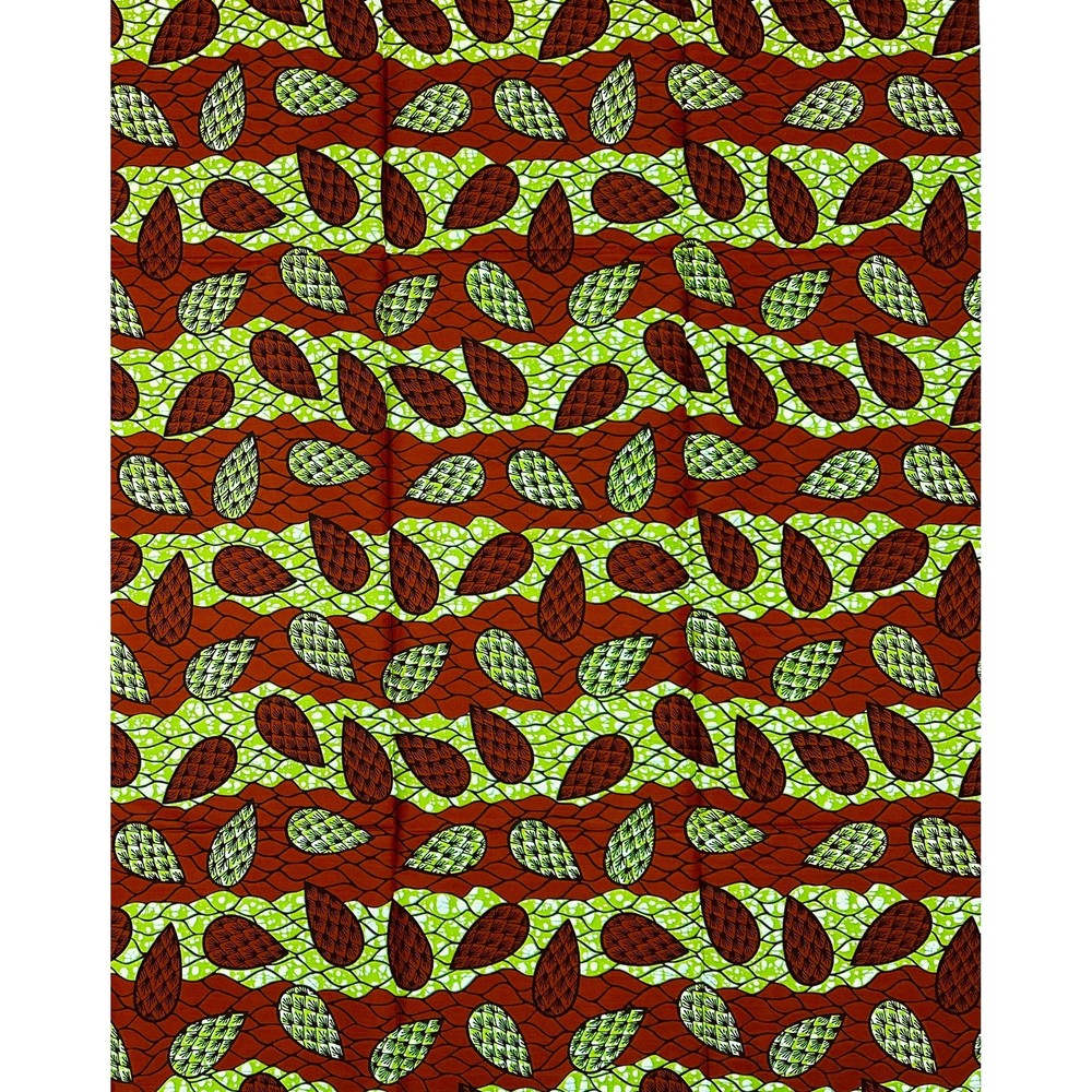 African Print Fabric/ Ankara – Green, Brown ‘Field Theory’, 1 YARD