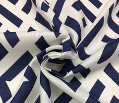 KRAVET CHINA CLUB INDIGO BLUE MODERN GEOMETRIC 100% LINEN FABRIC BY YARD 54″W