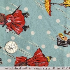 “Sweet Rain” Michael Miller Retro Girls Umbrellas Polka Dots Flannel Fabric BTY