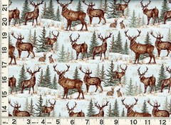 Deer Bucks & Rabbits in Pine Tree Fields Quilting Sewing Fabric by Yard #548 DP