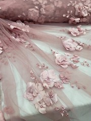 Fabric Sold By The Yard 3d Floral Lace Dusty Rose Embroidery PEARLS Bridal Quinc