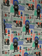 Joann’s Doodles Knit Fabric Skateboarding Skate Bear Gray 57″x36″ Disc RARE