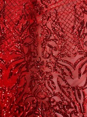 Phoebe RED Sequins on Mesh Lace Fabric by the Yard – 10062