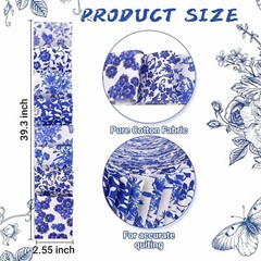 40 Pcs Chinoiserie Cotton Jelly Roll Blue and White Porcelain Fabric Strips