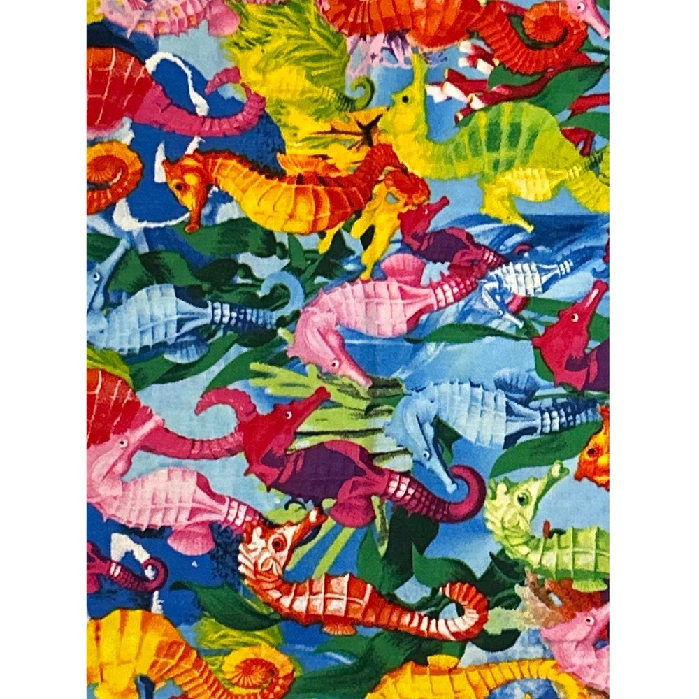 1976 Hi-Fashion Fabrics Seahorse Cotton Fabric Coastal Nautical Tropical Summer