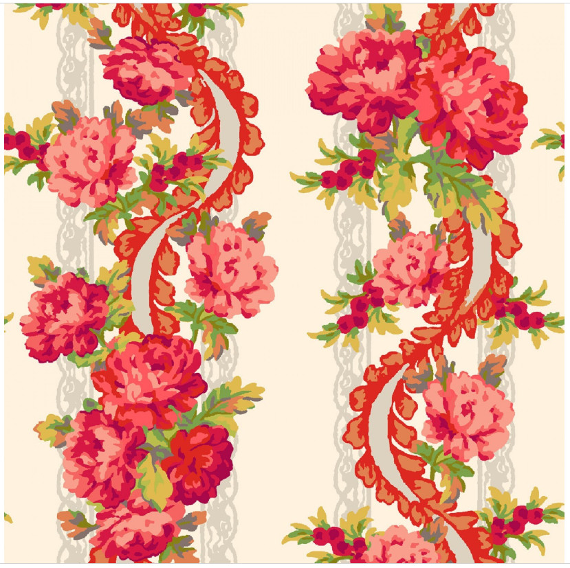 Rose Red, Floral Stripe Fabric, Sweet Beginnings, Maywood Studios, MAS10011-E