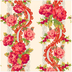 Rose Red, Floral Stripe Fabric, Sweet Beginnings, Maywood Studios, MAS10011-E