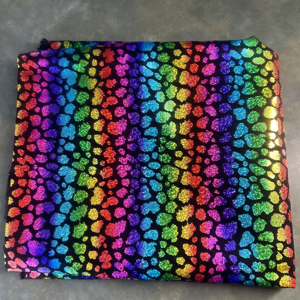 Rainbow Holographic Leopard Fabric 44×72 Glitter Foil Rave Dance Cosplay Shiny