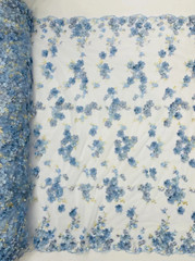 Light blue 3d floral Daisy design embroider with pearls mesh lace 52″