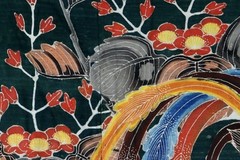 MA Fenghuang Wen blue-dyed tube depicting ancient cloth 167cm Tang dynasty relic
