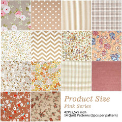 42Pcs Brown Charm Packs for Quilting, 100% Cotton Fabric Squares 5 X 5Inch Pre-C