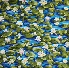 VTG Quilt Fabric Water Lilies on a Blue Pond 1 yd x 44″ WOF by Classic Cottons