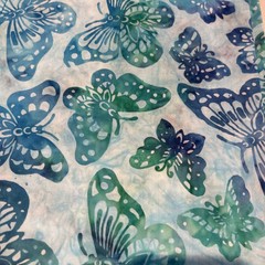 Vintage Butterfly Batik 2 Yards, Blue, Green, Turquoise Quilting Fabric