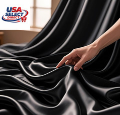 Black Satin Fabric 10 Yards 60 Inch Wide Polyester for Crafts Sewing