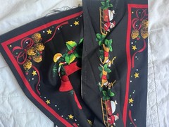 Vintage Cut and Sew Fabric Panel Black Red Green Wreath Santa & Reindeer