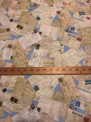 POST CARDS POST MARKS TRAVEL BLUE COLORS COTTON FABRIC FQ