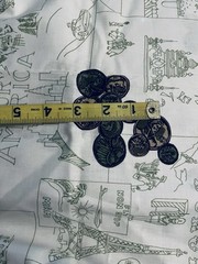 VTG Novelty Travel Themed Famous World Landmarks and Coins 26½” x 28”