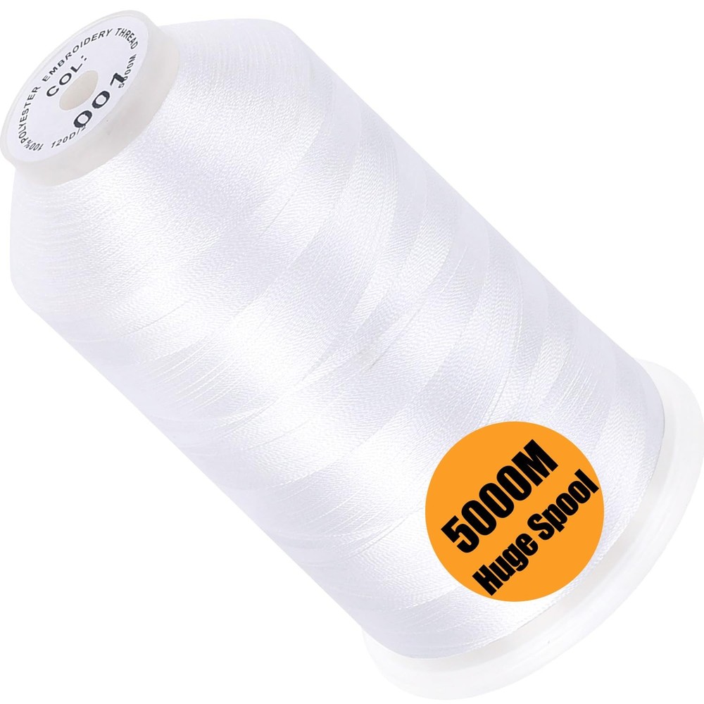 New brothread – Single Huge Spool 5000M Each Polyester 5500 yards, White-001