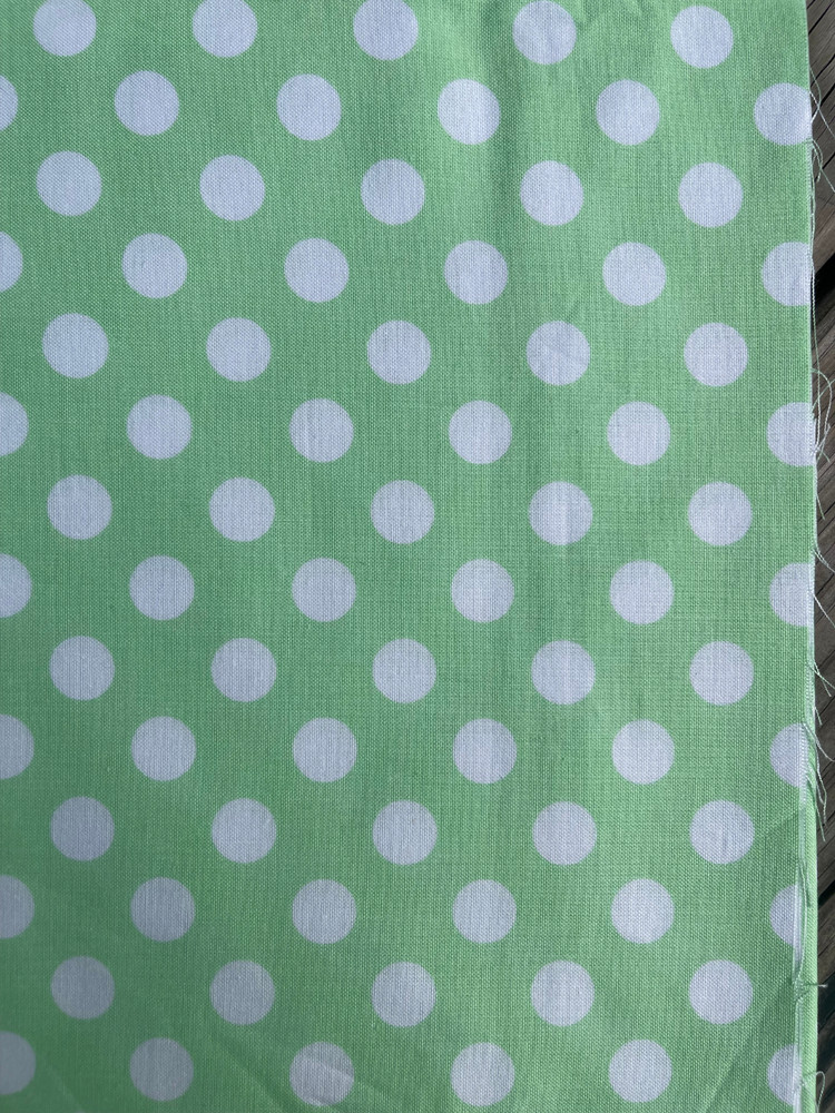 Green White Polka Dot Fabric 1.5 Yard Remnant 100% Cotton 43” Wide Dot Print
